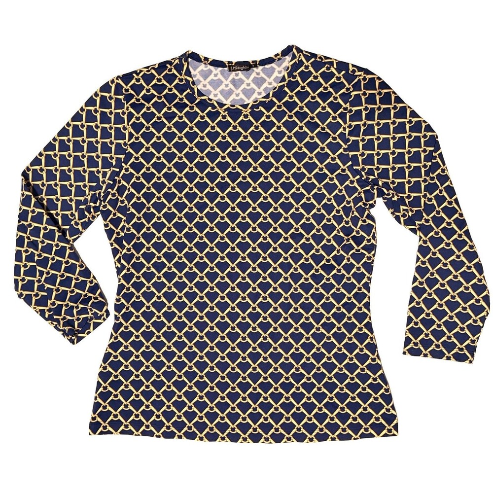 J. McLaughlin Blue and Gold Geo Horsebit Catalina Cloth Top S Equestrian